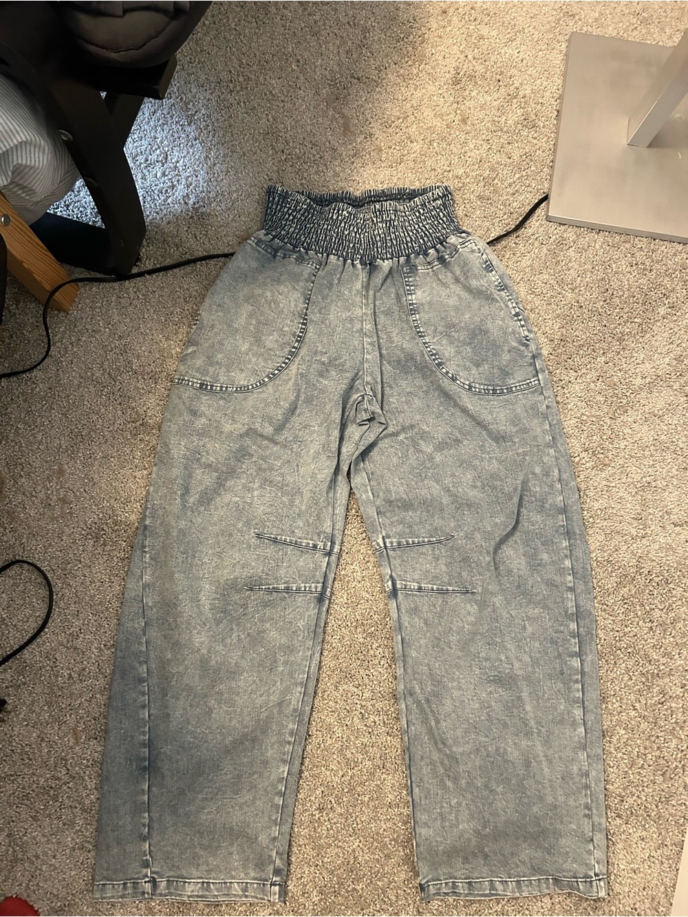 Amazon Light Wash Smocked Waist Denim Joggers